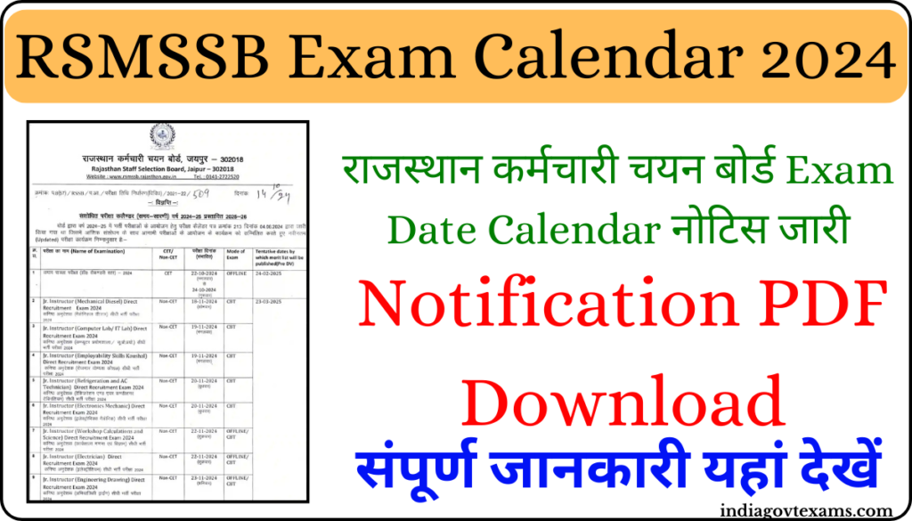 RSMSSB New Exam Calendar 2024