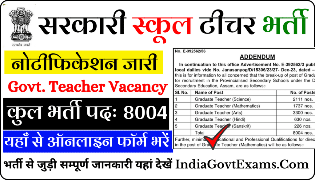 Govt School Teacher Vacancy