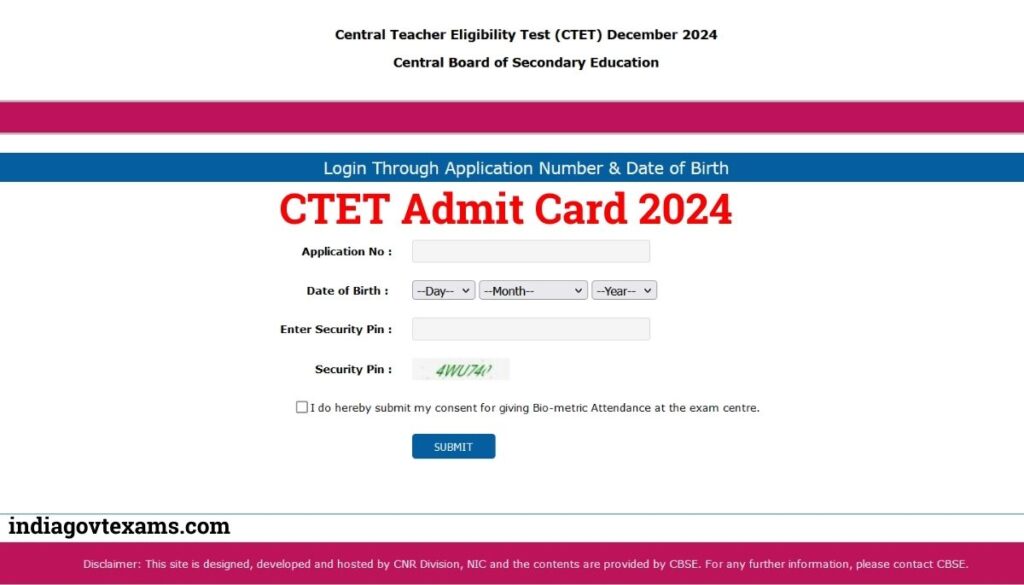 CTET Admit Card 2024