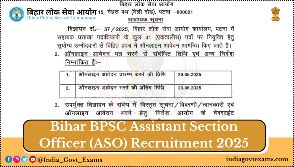 Bihar BPSC Assistant Section Officer (ASO) Recruitment 2025
