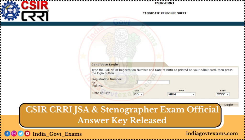CSIR CRRI JSA & Stenographer Exam Official Answer Key Released