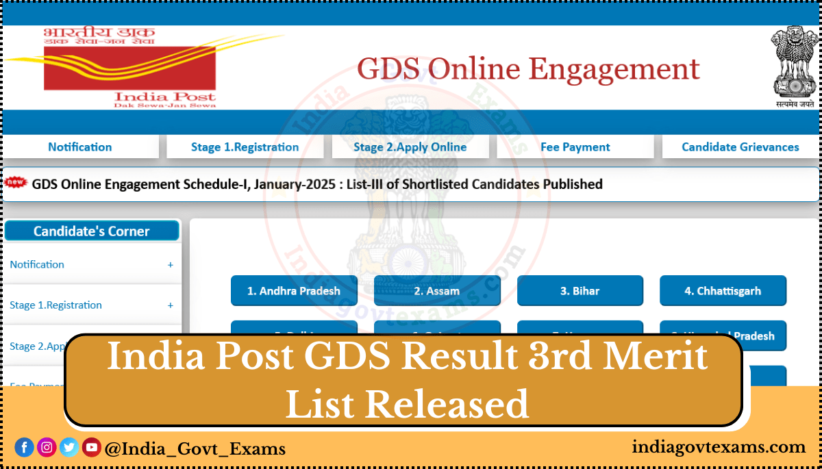 India Post GDS Result 3rd Merit List Released