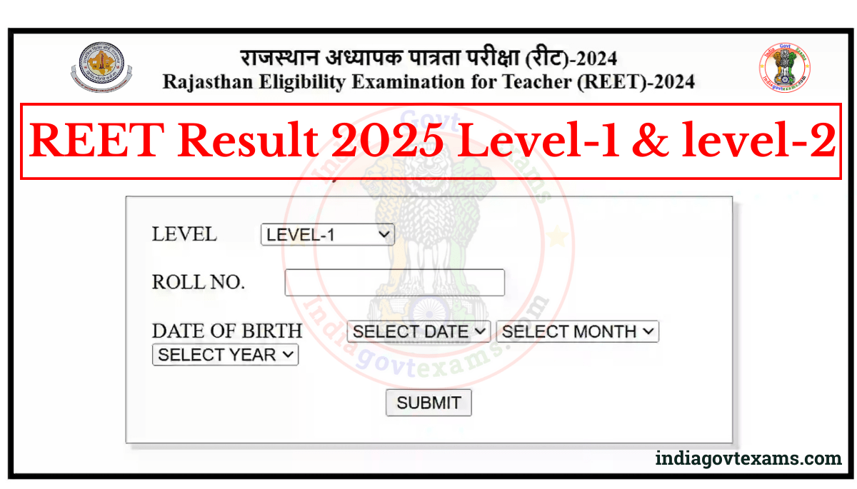 REET Result 2025 Level-1 & level-2 Released
