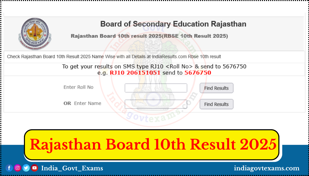 Rajasthan Board 10th Result 2025 Out