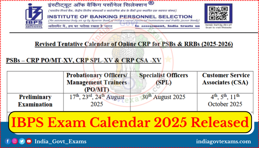 IBPS Exam Calendar 2025 released