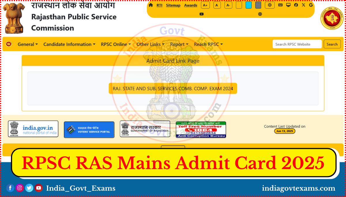 RPSC RAS Mains Admit Card 2025