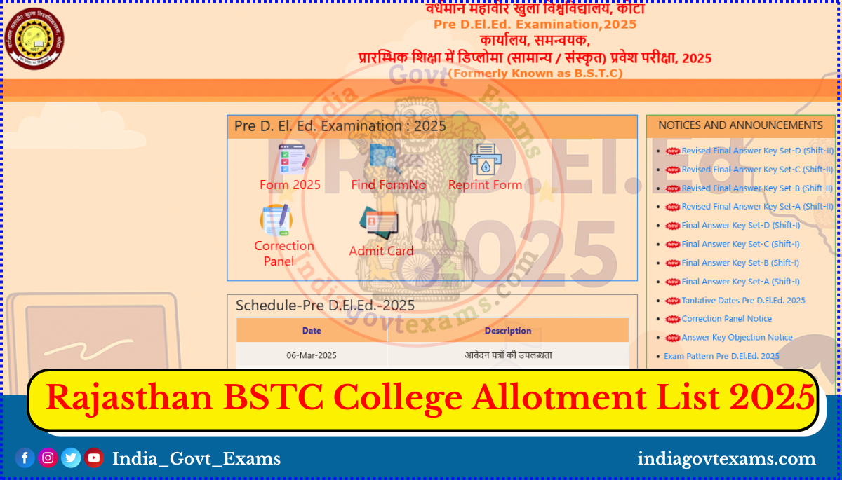 Rajasthan BSTC College Allotment List 2025