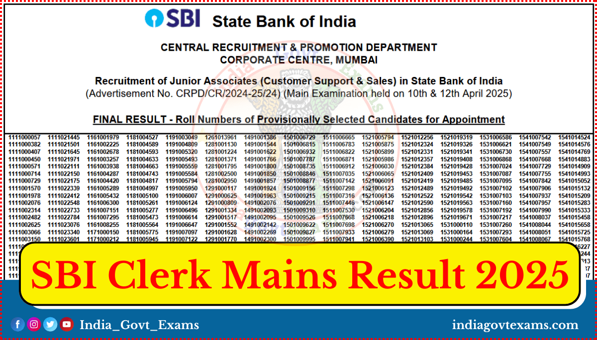 SBI Clerk Mains Result 2025