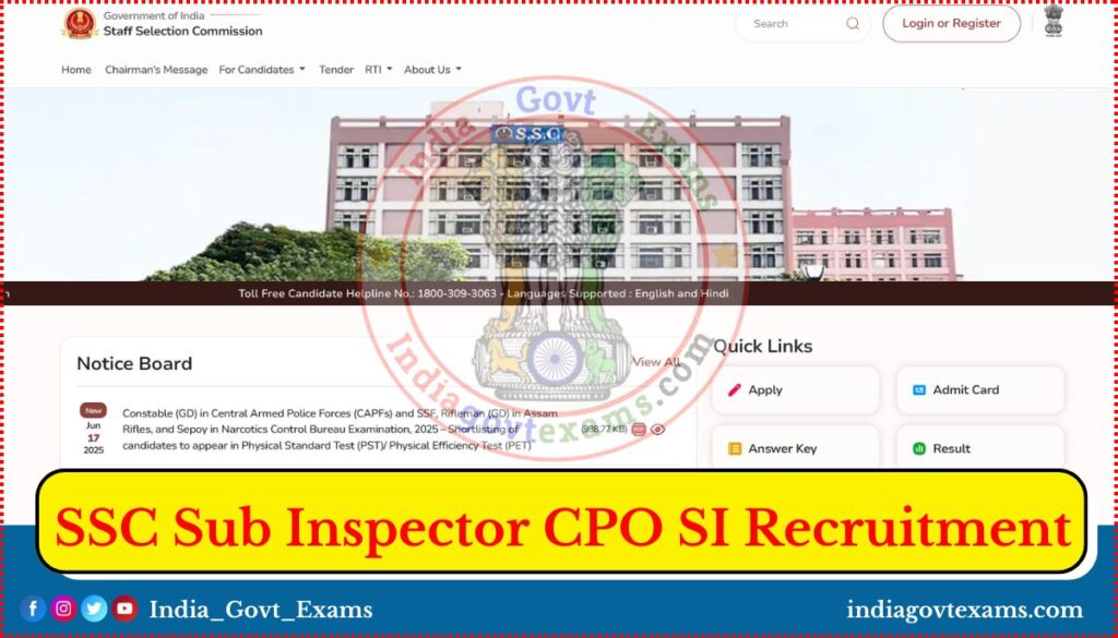 SSC Sub Inspector CPO SI Recruitment 2025