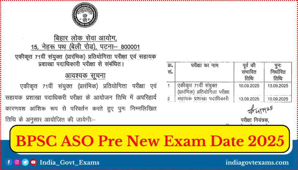 Bihar BPSC Assistant Section Officer (ASO) Exam Date 2025