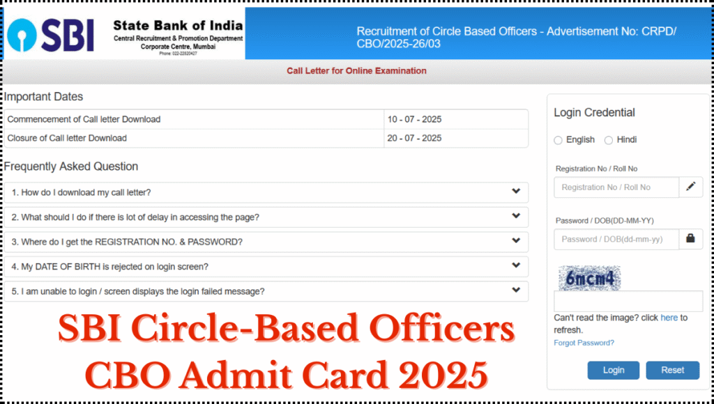 SBI Circle-Based Officers CBO Admit Card 2025