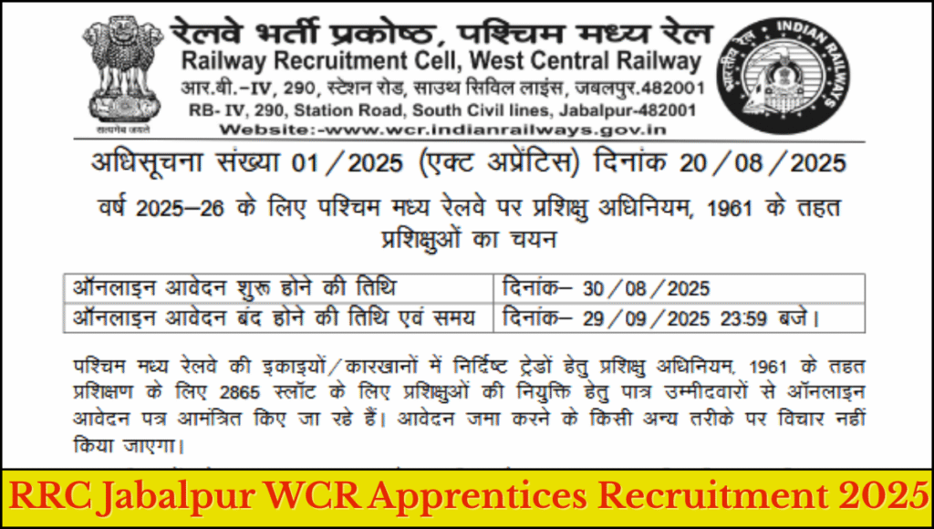 RRC Jabalpur WCR Apprentices Recruitment 2025