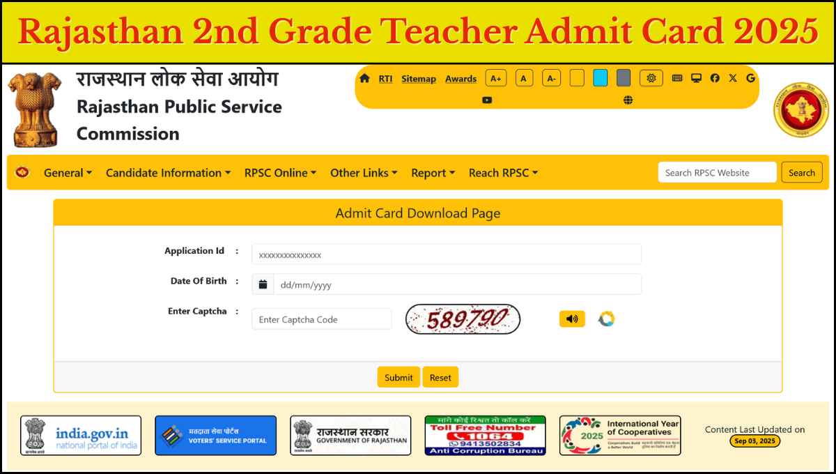 Rajasthan 2nd Grade Teacher Admit Card 2025